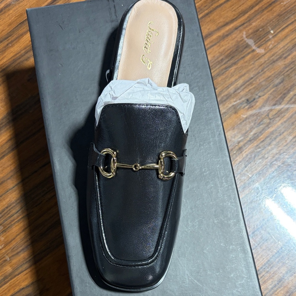 Stylish Black Mules with Gold Detail